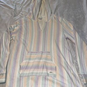 Roxy Girl French Terry Striped Poncho Pullover Hoodie Beachwear XL
